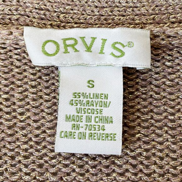 Orvis Metallic Gold Cardigan Sweater Womens Small Linen Blend Pockets - Picture 8 of 9